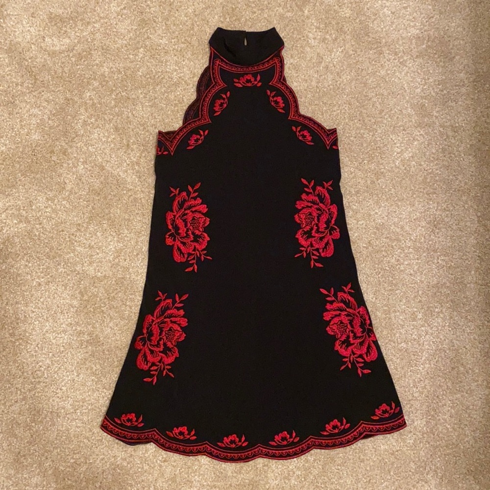 Express Black & Red Mini Trapeze Dress